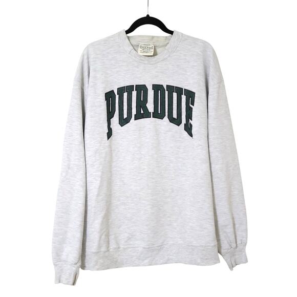 Vintage Only Cotton Purdue Spellout Gray Crewneck Sweatshirt XL College Preppy - Picture 1 of 10